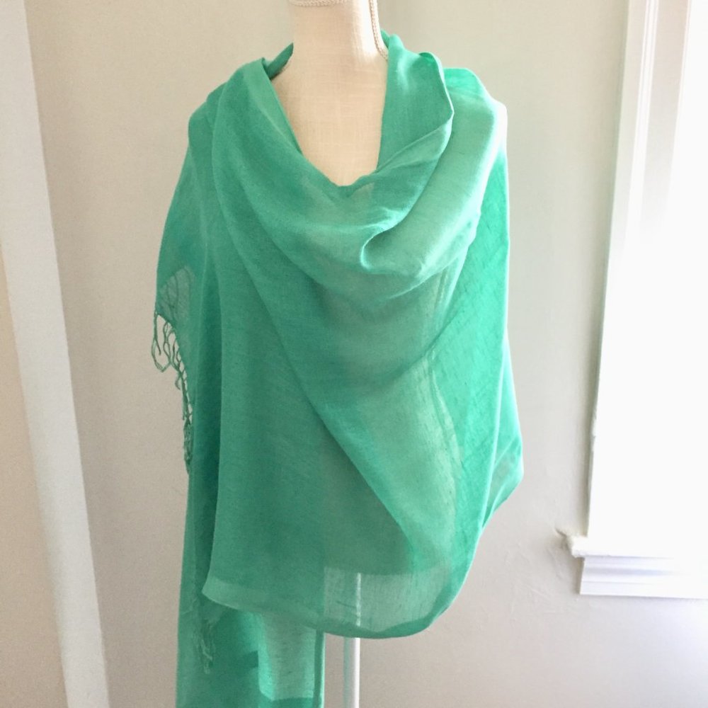 Nordstrom Blue Green Linen Wrap Scarf  80" X 28"